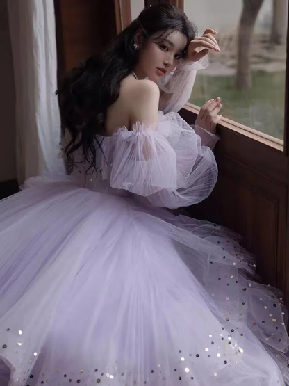 Sparkly Prom Dresses Purple Prom Dresses Robes Cocktail Off The Shoulder Prom Dresses Long Sleeve Prom Dresses
