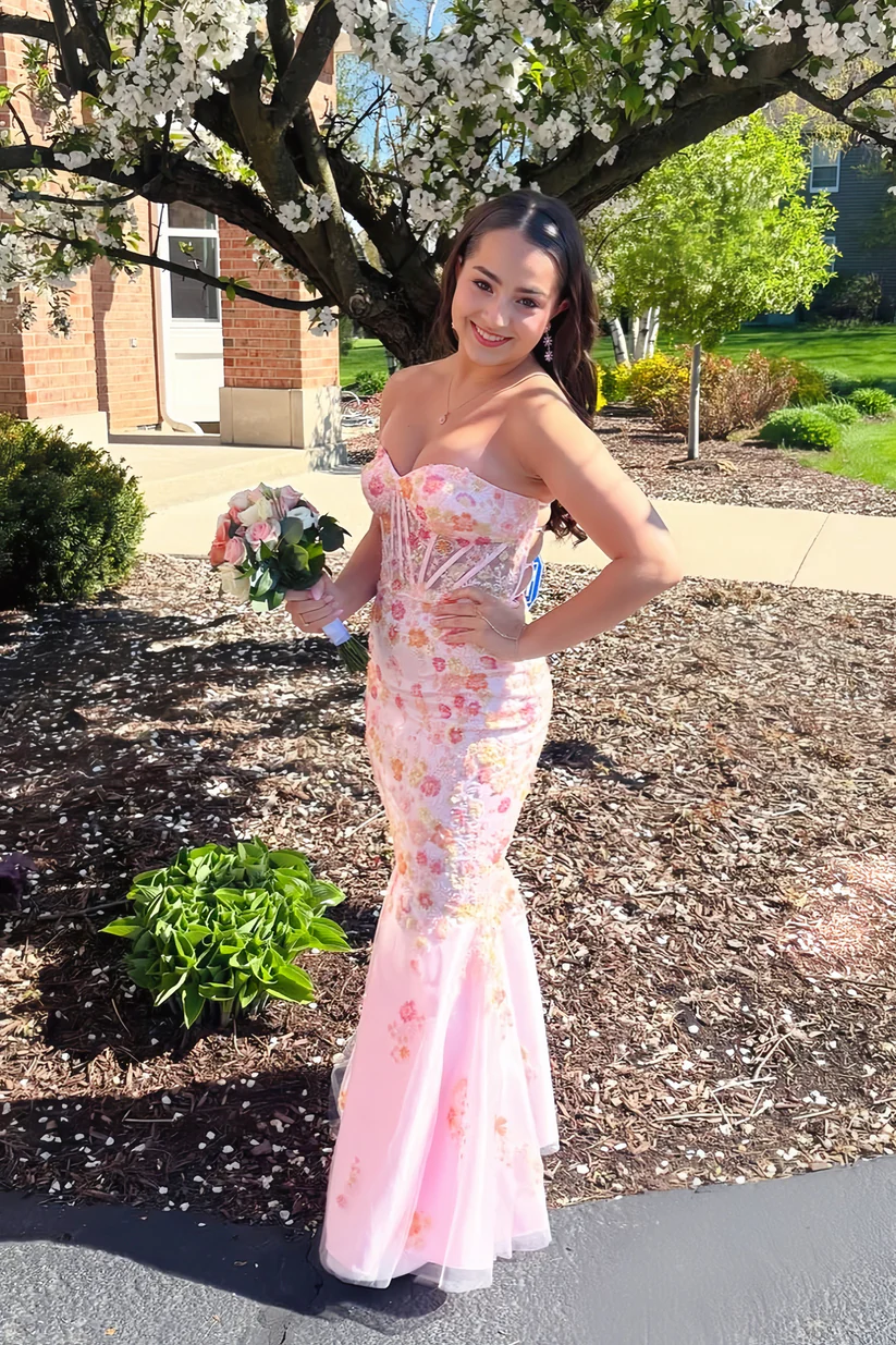 Sweetheart Floral Beaded Mermaid Long Dress