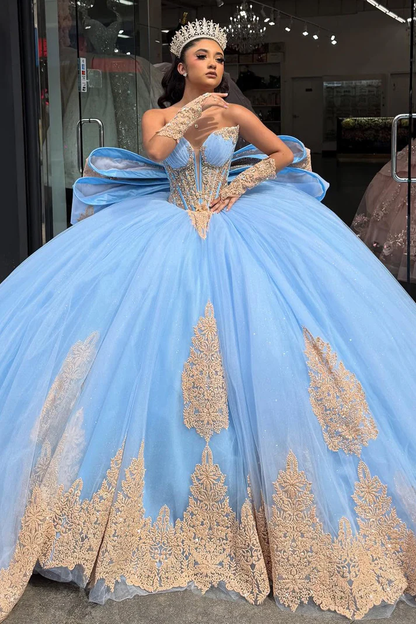 Sweetheart Tulle Lace Appliqued Princess Quinceanera Dresses with Detachable Sleeves