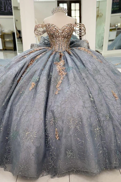 Tulle Lace Beaded Quinceanera Dresses Ball Gown Sweet 16 Birthday Dresses