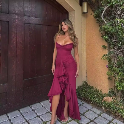 Nouveautés Robe moulante à bretelles spaghetti Robe longue froncée tendance pour femmes