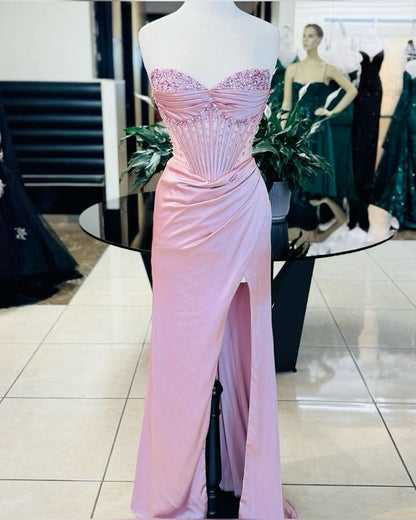 Lindo vestido de baile brilhante, requintado, com contas, fenda longa, elegante e sexy, vestido de festa