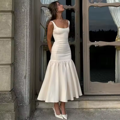 Vestido longo sexy com decote profundo e alças finas para mulheres, corte slim, quadril envolvente, festa, clube, sem mangas, moda verão feminina, cor sólida