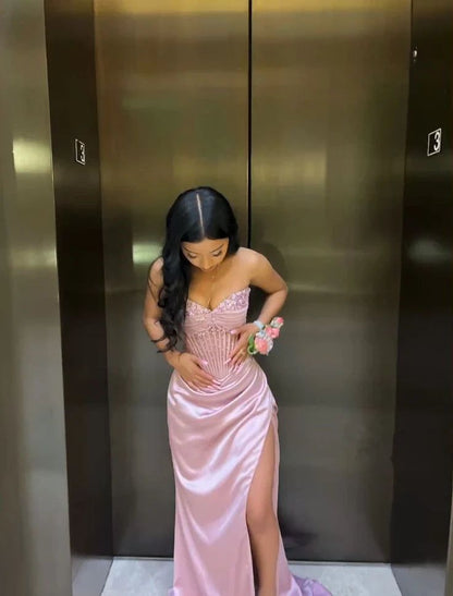 Lindo vestido de baile brilhante, requintado, com contas, fenda longa, elegante e sexy, vestido de festa
