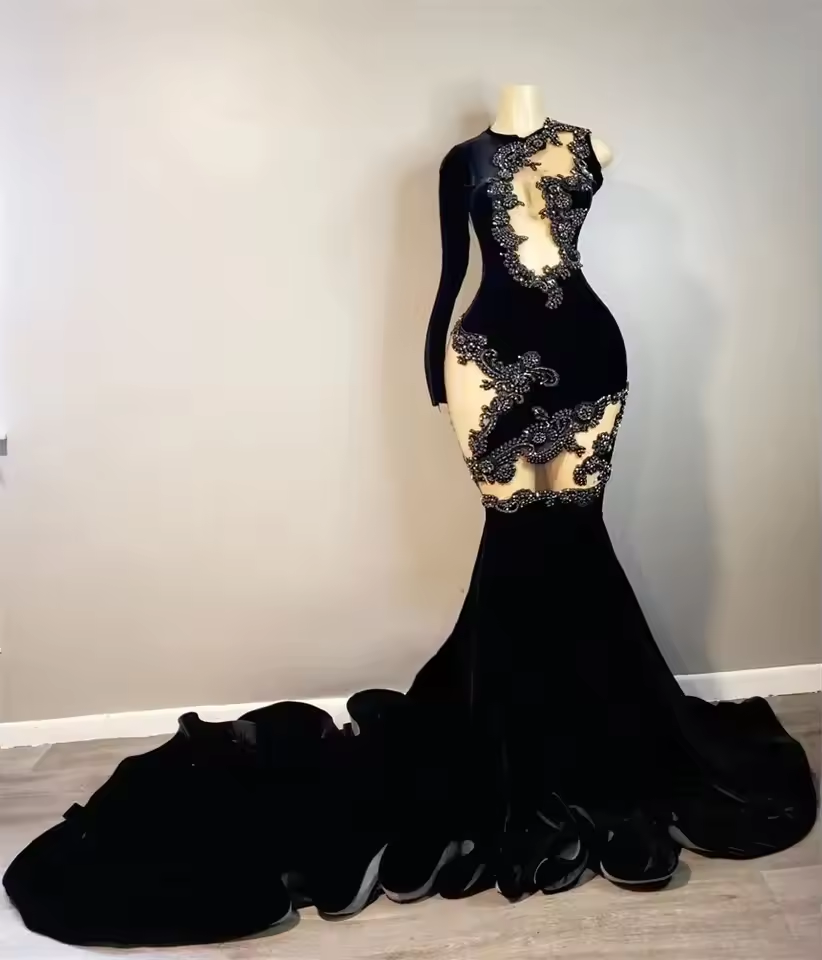 Vestido de baile preto para meninas negras 2025, veludo, miçangas, cristais, diamantes, vestido de festa de aniversário, vestido de festa de casamento personalizado
