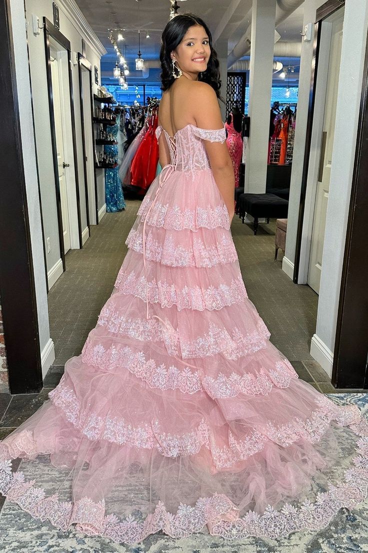 Lindo vestido longo de baile com decote em A e ombro de fora, de renda rosa e fenda, vestido formal de noite