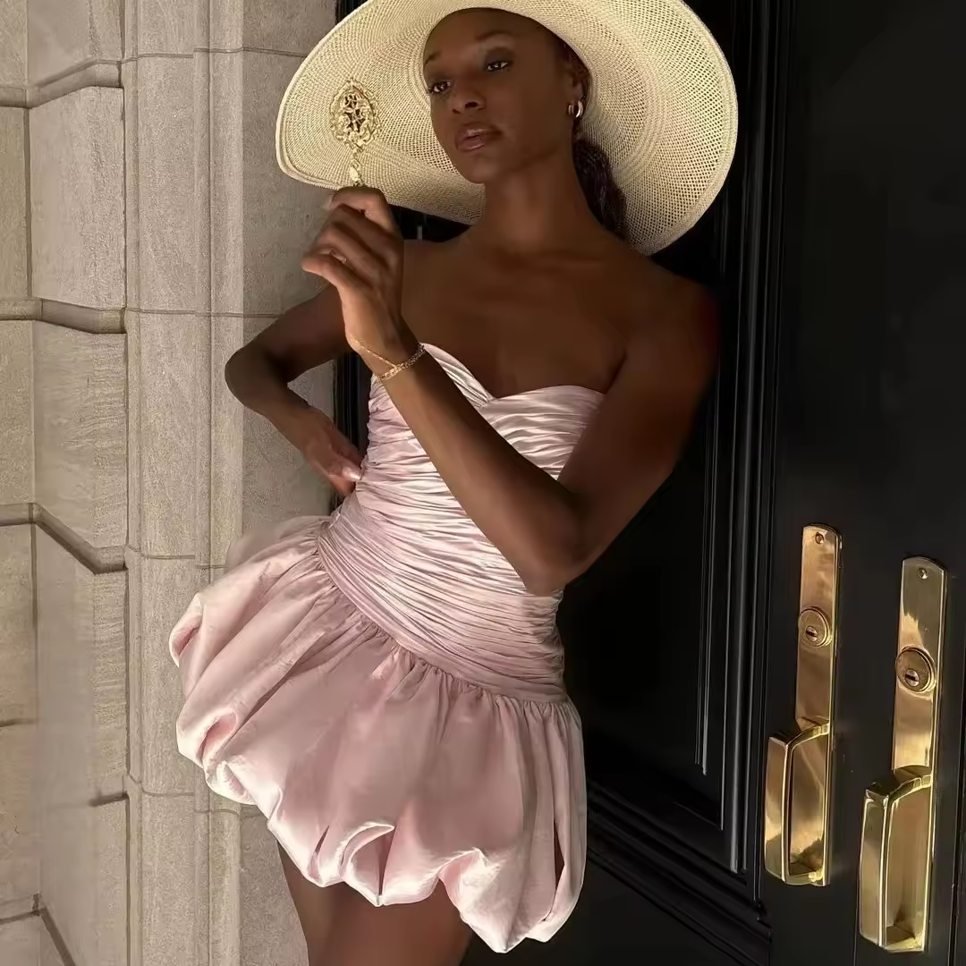 Robe d'été mini bustier sexy pour femme, tenue de fête d'anniversaire froncée