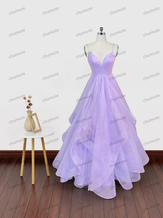 Vestido de baile roxo com decote em V, vestidos de formatura roxos com decote em V