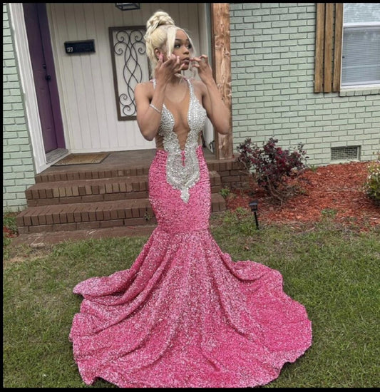Vestido sereia rosa com detalhes, sem mangas, gola redonda, vestido longo para baile, vestido para meninas negras, vestido de noiva, vestido para recepção, frete grátis