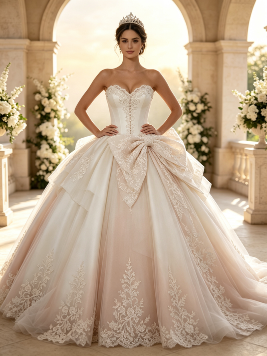 Ivory Quinceañera Gown | Detachable Lace Back Bow Two‑Style Design US0‑US30