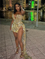 Sparkle Gold Beaded Party evening Dresses vestidos de gala Short Prom Gowns Black Girls Birthday Cocktail Wear
