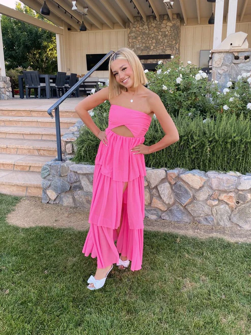 Vestido de fiesta rosa sin tirantes hasta el suelo, vestido formal rosa