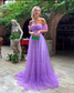 A Line Purple Off the Shoulder Formal Evening Gowns Tulle Long Prom Dresses