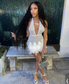 White Short Prom Dresses For Women 2023 Halter Feathers Party Gowns Fitted Women Birthday Dress Vestidos De Graduación