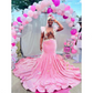 Pink Sweetheart Long Prom Dress For Black Girls 2023 Appliques Birthday Party Dresses Feathers Evening Gowns Sequined Robe De