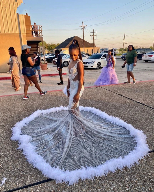 Vestidos de fiesta negros con plumas y cuentas para niñas, vestidos africanos de sirena para fiesta, vestidos de noche con lentejuelas 