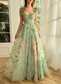 Sweet Temperament Grass Green Sweetheart 3D Decal Tulle A-line High Split Evening Dresses Porm Dress Birthday Party Dresses