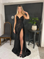 Black Evening Dress V-Neck Open Back Formal Dress Italian Noodle Strap Applique Formal Occasion Dress Women's Evening Dresses