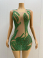 Green Rhinestones Sexy Nude Transparent DressBirthday Celebrate See Through Outfit EveningWomen's Performance Costume lvyi C191