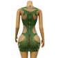 Green Rhinestones Sexy Nude Transparent DressBirthday Celebrate See Through Outfit EveningWomen's Performance Costume lvyi C191