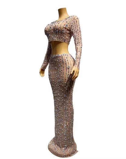 Robe de soirée, de bal, d'anniversaire, transparente, avec strass et perles