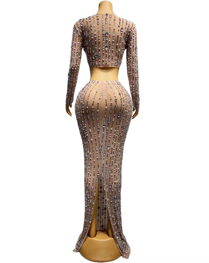 Robe de soirée, de bal, d'anniversaire, transparente, avec strass et perles