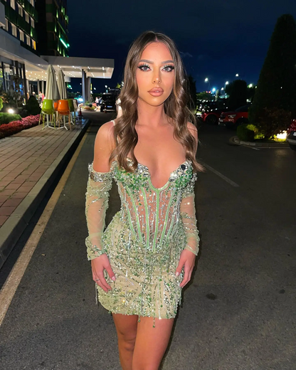 Vestidos de coquetel brilhantes com contas de cristal, vestidos curtos e sensuais de ilusão para mulheres, mini vestido de baile, vestido de festa para noite