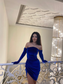 Strapless Royal Blue Velvet Pleated Prom Dress Evening Dress With Gloves