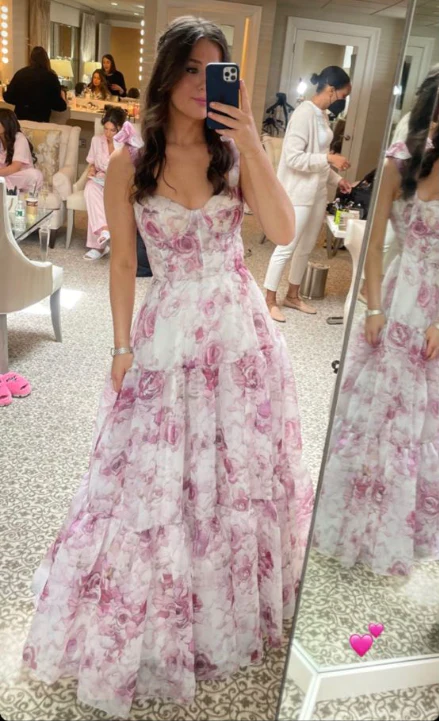 Lindo vestido de fiesta de gasa con estampado floral, vestido de noche para mayores