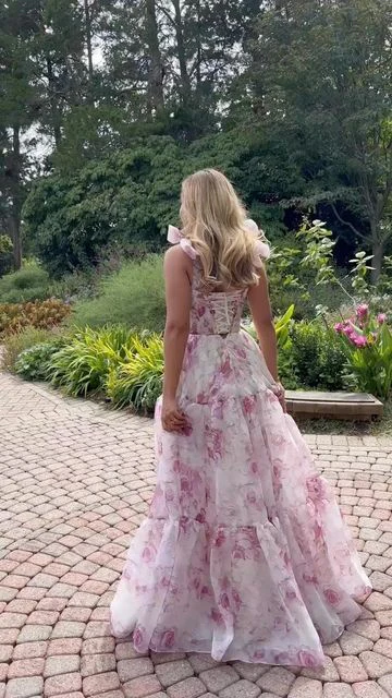 Lindo vestido de fiesta de gasa con estampado floral, vestido de noche para mayores