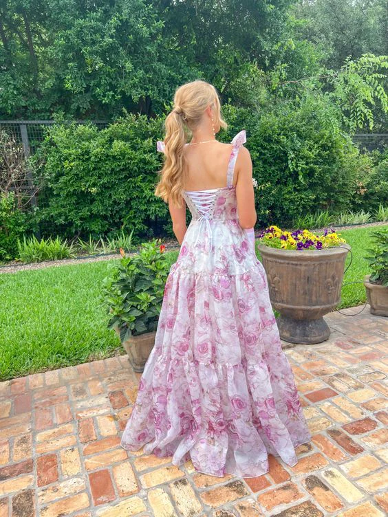 Lindo vestido de fiesta de gasa con estampado floral, vestido de noche para mayores