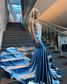 Blue Velvet Appliques Bead Meemaid Long Prom Dress Formal Evening Dress
