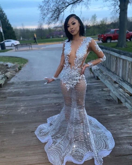 Sexy Silver Mermaid Prom Dress Formal Evening Dress