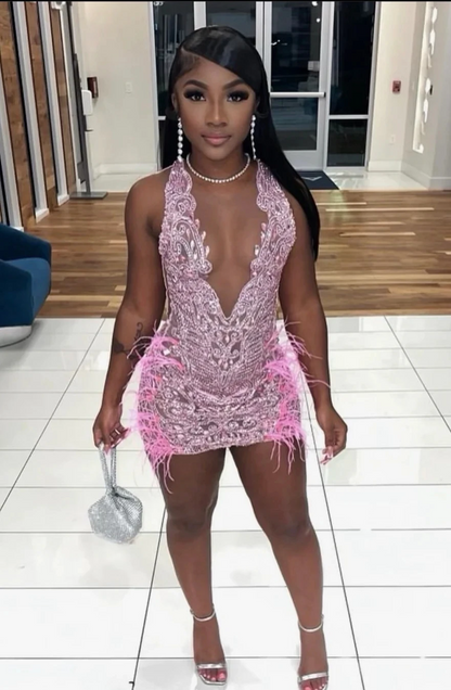 Vestidos de fiesta cortos, sexys, con plumas transparentes y diamantes, en rojo, para niñas negras, para fiesta de cumpleaños, minivestidos africanos de cóctel para el regreso a casa.