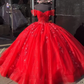Red Princess Quinceanera Dresses Off Shoudler Sparkly Applique Corset vestido de festa 15 anos 2024