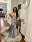 Sparkly Sivler Sequins Mermaid Prom Dress 2023 For Black Girls Crystal Ruffle Bead Evening Party Gown Robe De Bal Custom Made